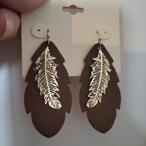 Brown and Gold Feather Earrings.New Never Worn